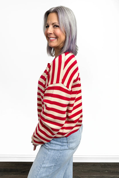 Women's Button Front Striped Cardigan by Ava Lane