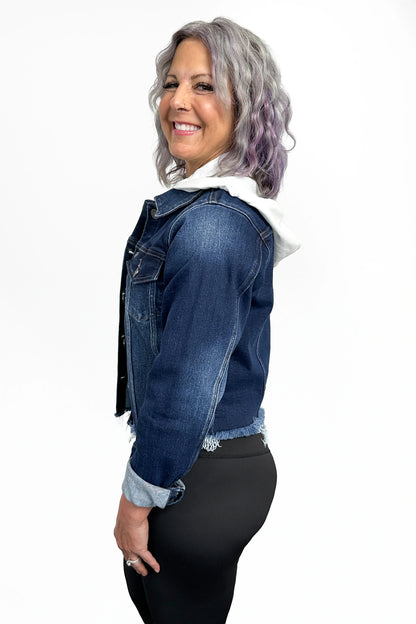 The Joey Hooded Raw Hem Denim Jacket