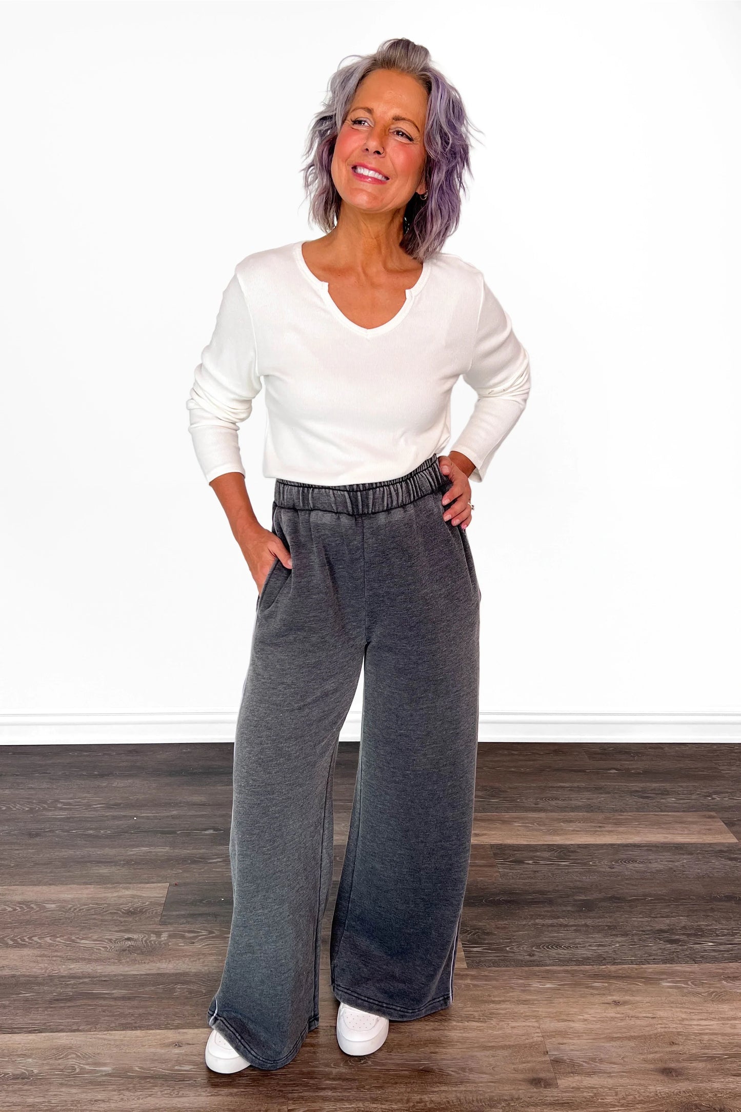 ALB Custom Women's Solid Dark Gray Wide Leg Pants - Two Inseams