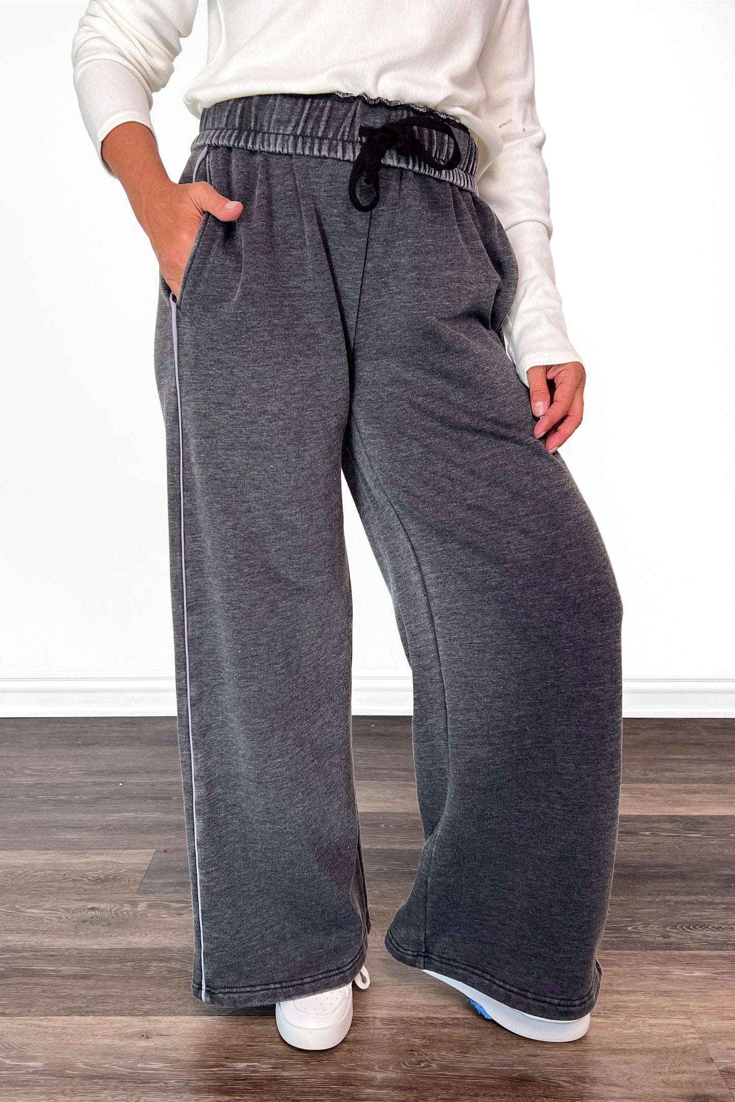 ALB Custom Women's Solid Dark Gray Wide Leg Pants - Two Inseams