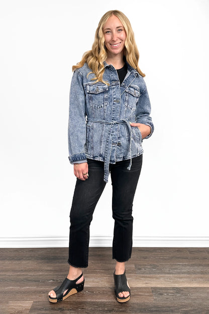 The Cindy Medium Wash Belted Denim Jacket