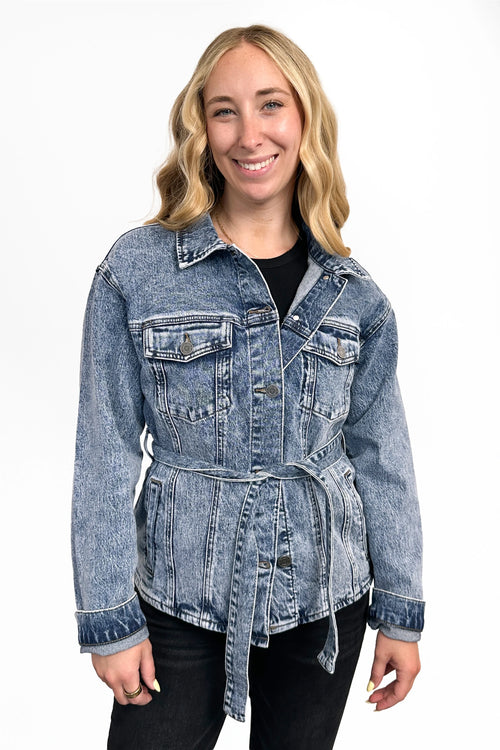 The Cindy Medium Wash Belted Denim Jacket