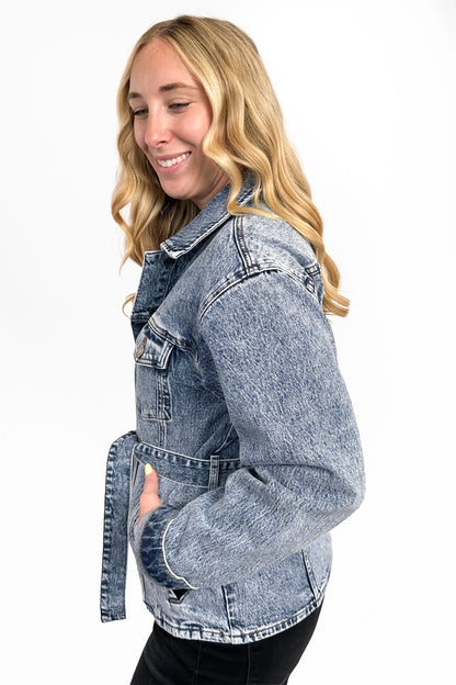 The Cindy Medium Wash Belted Denim Jacket