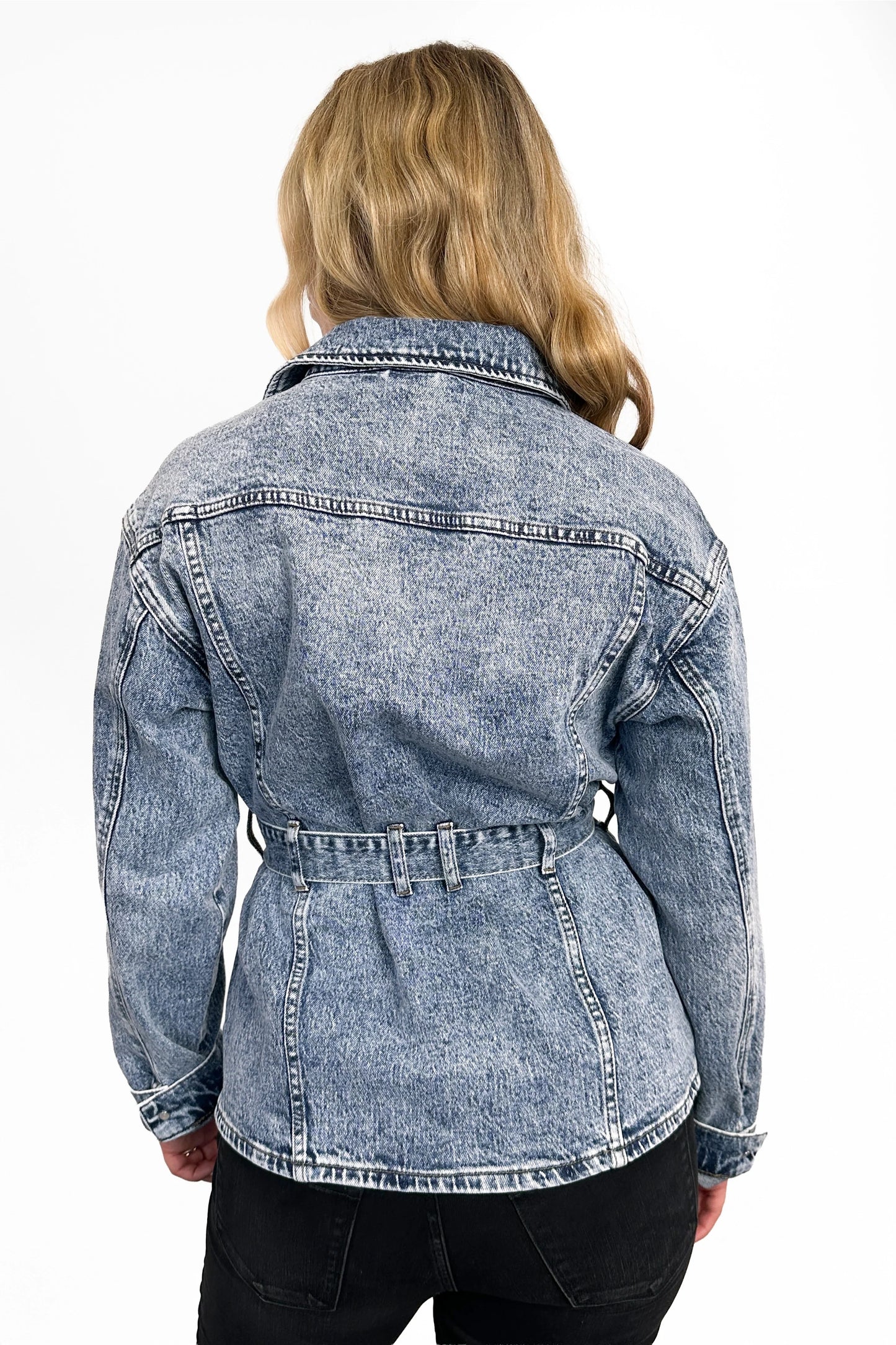 The Cindy Medium Wash Belted Denim Jacket