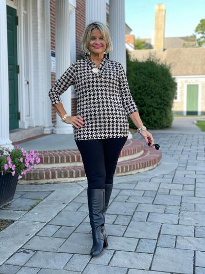 HOUNDSTOOTH RUFFLE TOP