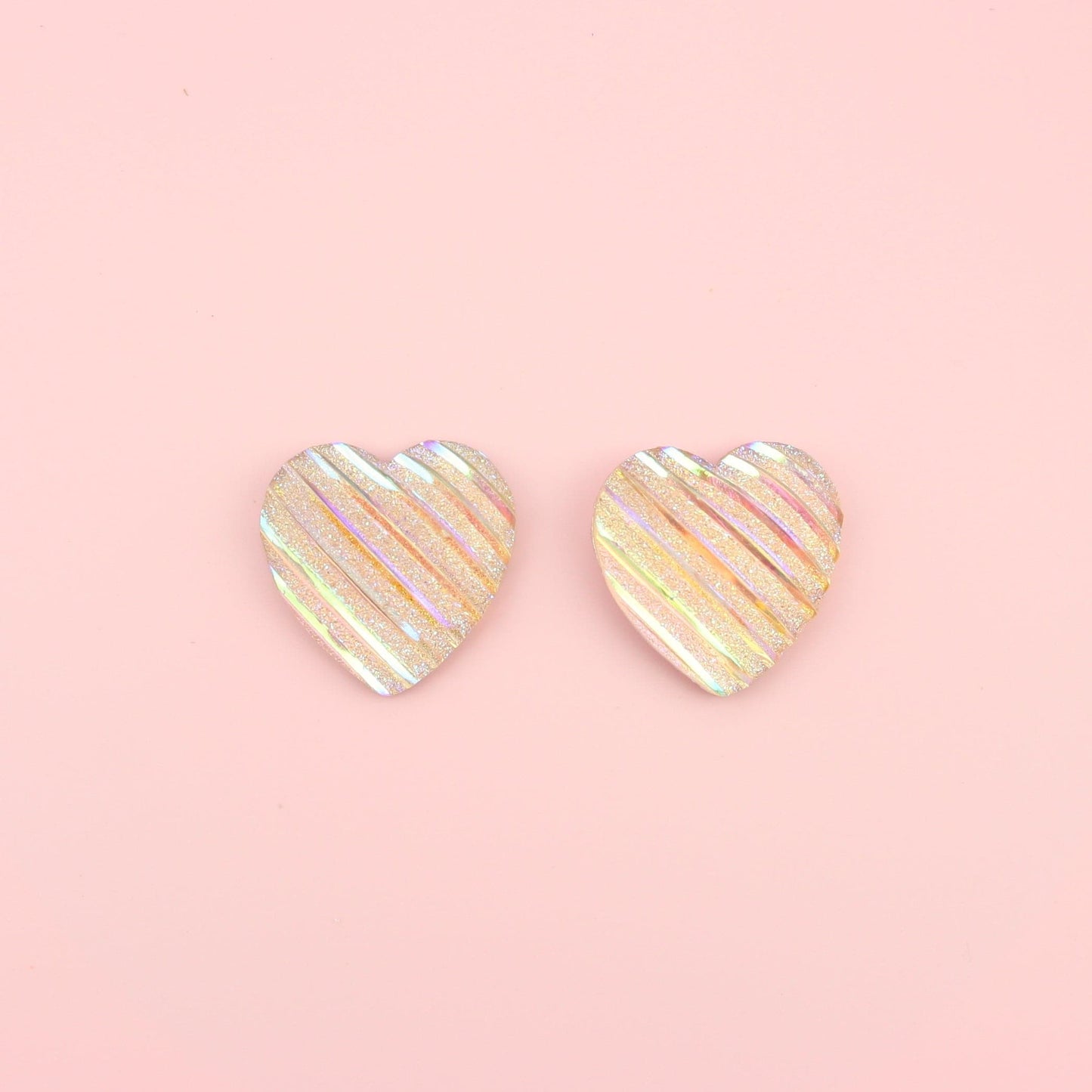 Pink Iridescent Heart Studs Earrings