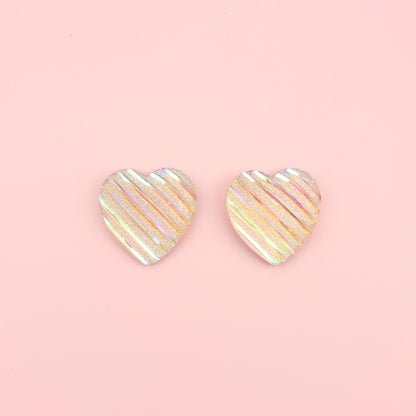 Pink Iridescent Heart Studs Earrings