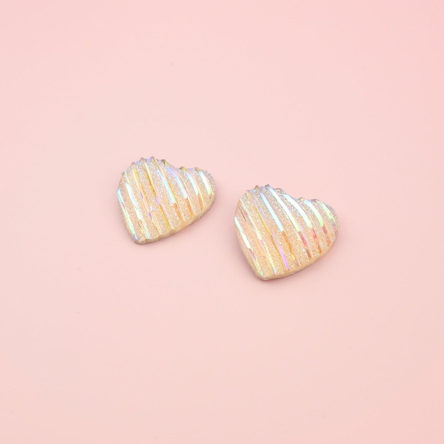 Pink Iridescent Heart Studs Earrings