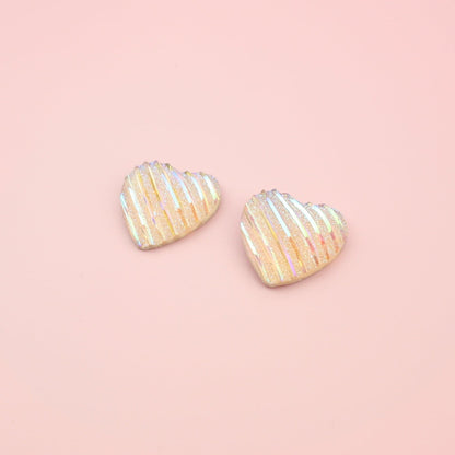 Pink Iridescent Heart Studs Earrings