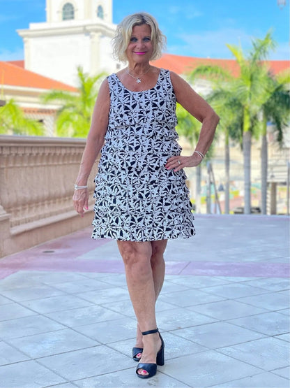 BLACK AND BEIGE LAYERED RUFFLE DRESS