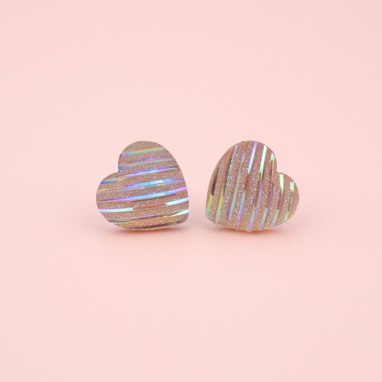 Pink Iridescent Heart Studs Earrings