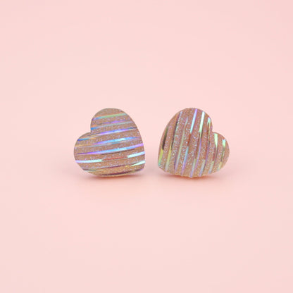 Pink Iridescent Heart Studs Earrings