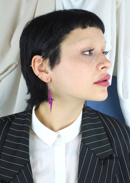 Purple Glitter Lightning Bolt Earrings