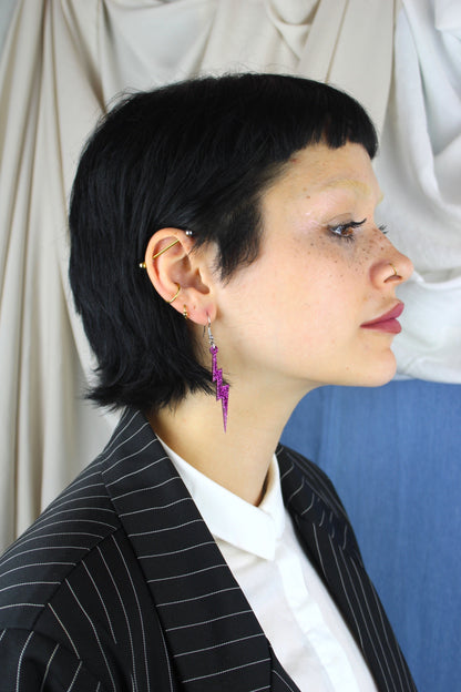 Purple Glitter Lightning Bolt Earrings