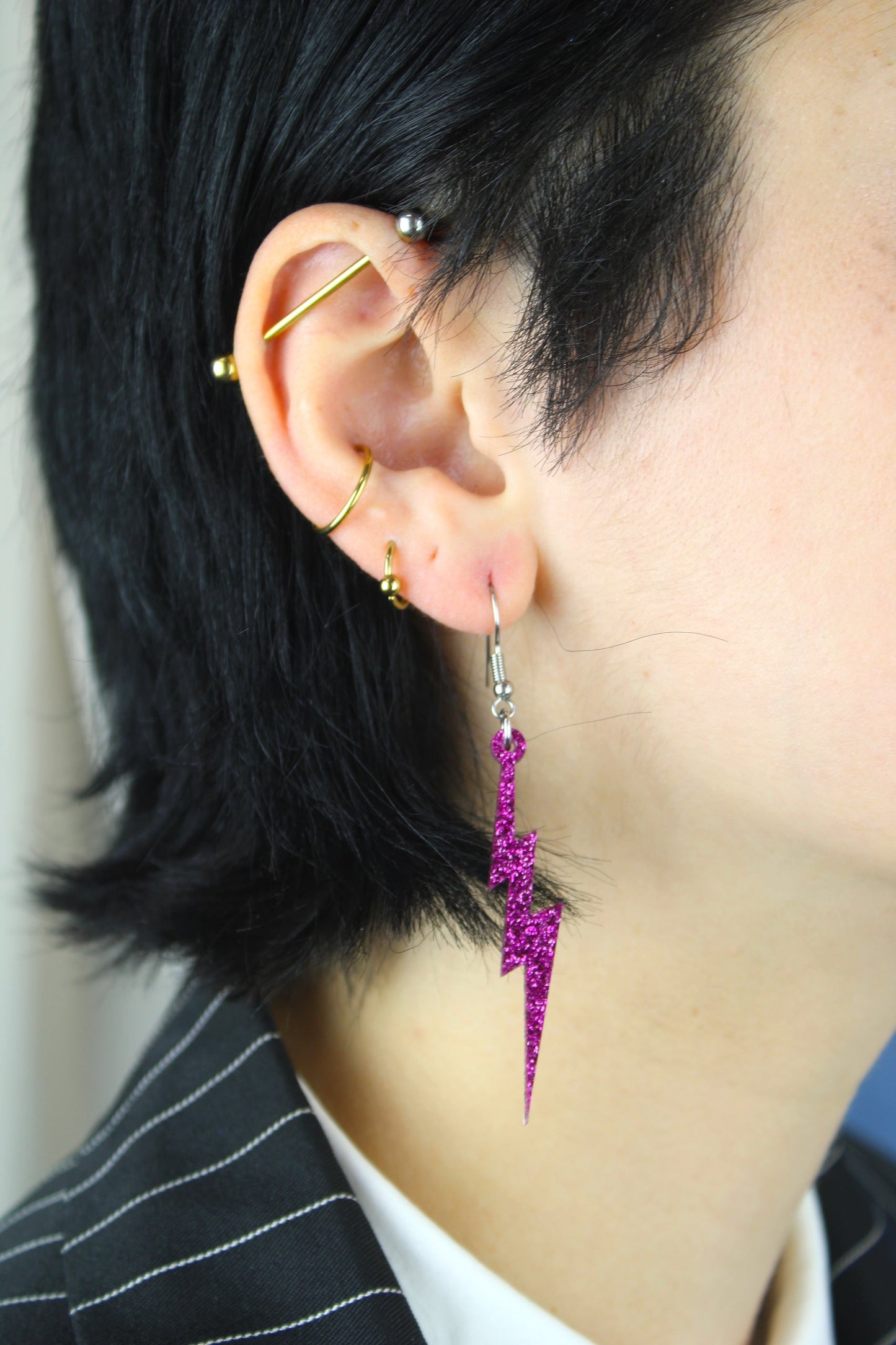 Purple Glitter Lightning Bolt Earrings
