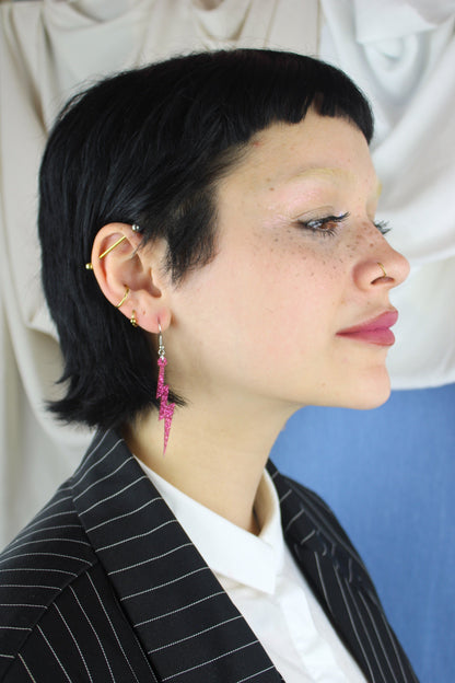 Pink Glitter Lightning Bolt Earrings