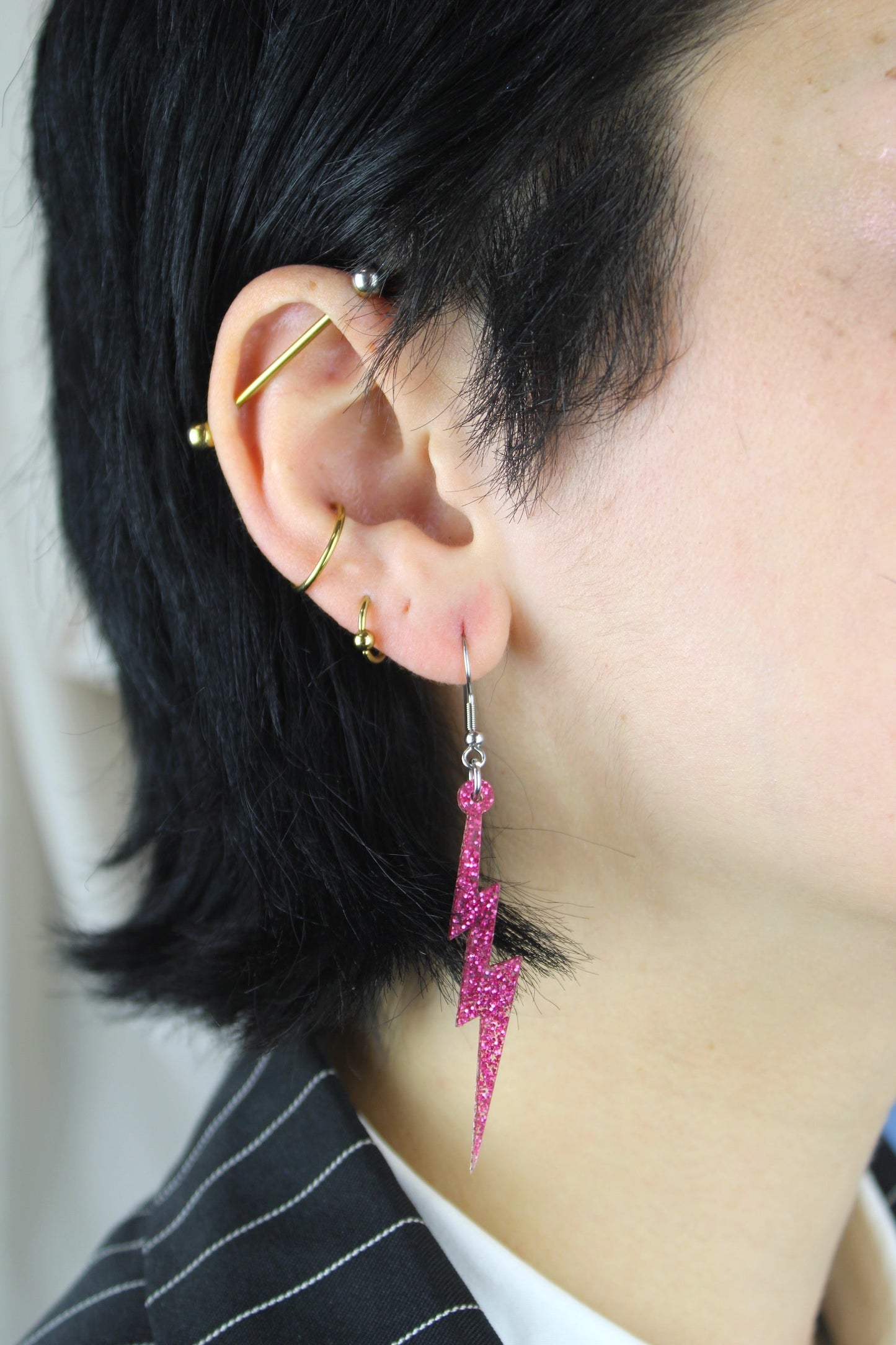 Pink Glitter Lightning Bolt Earrings