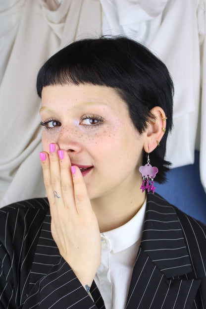 Purple Glitter Acid Lightning Earrings