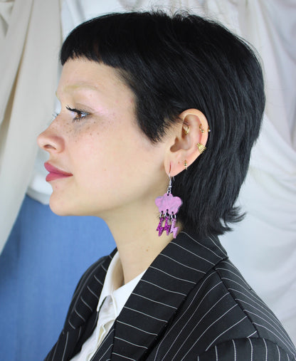 Purple Glitter Acid Lightning Earrings