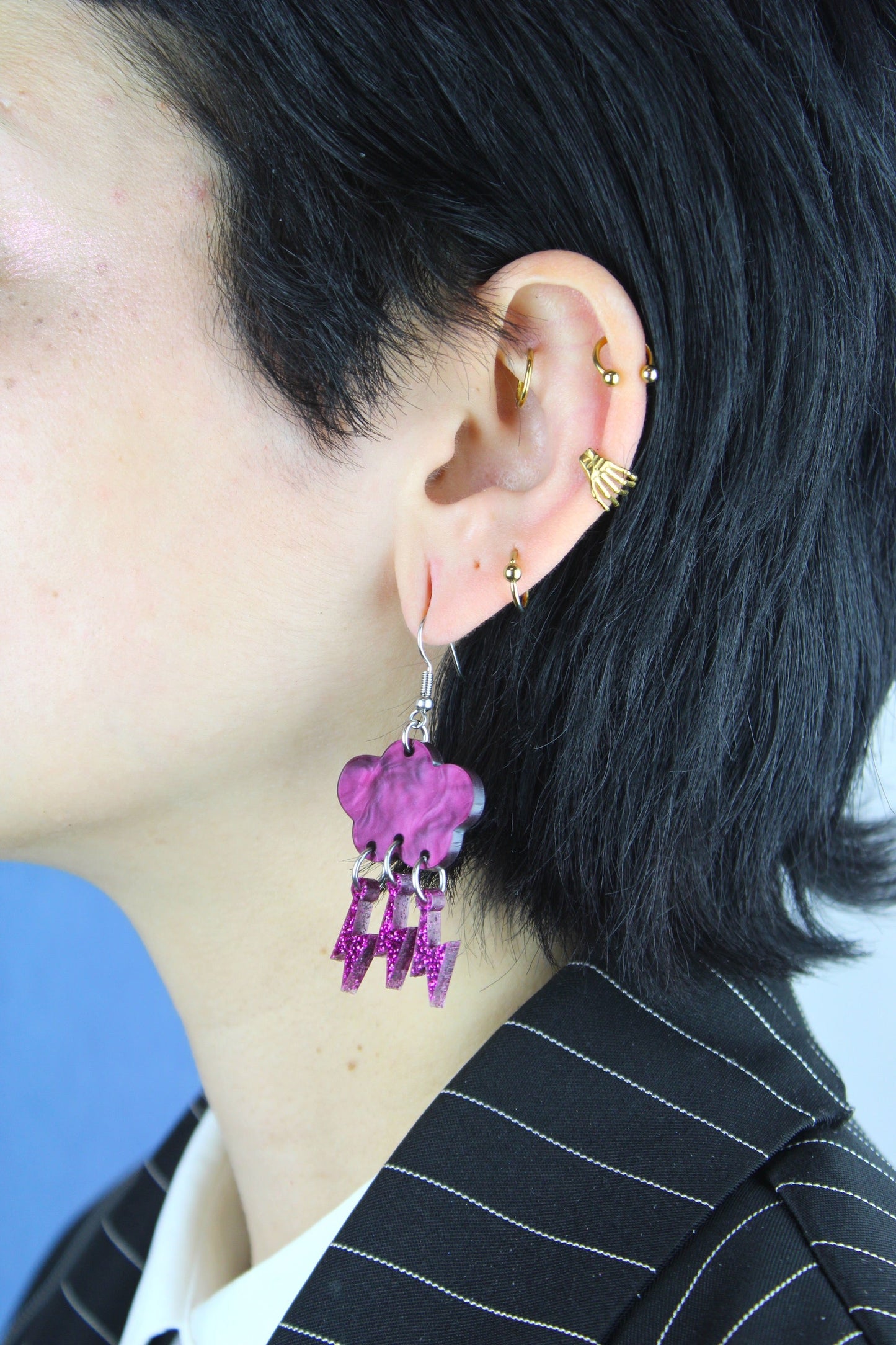 Purple Glitter Acid Lightning Earrings