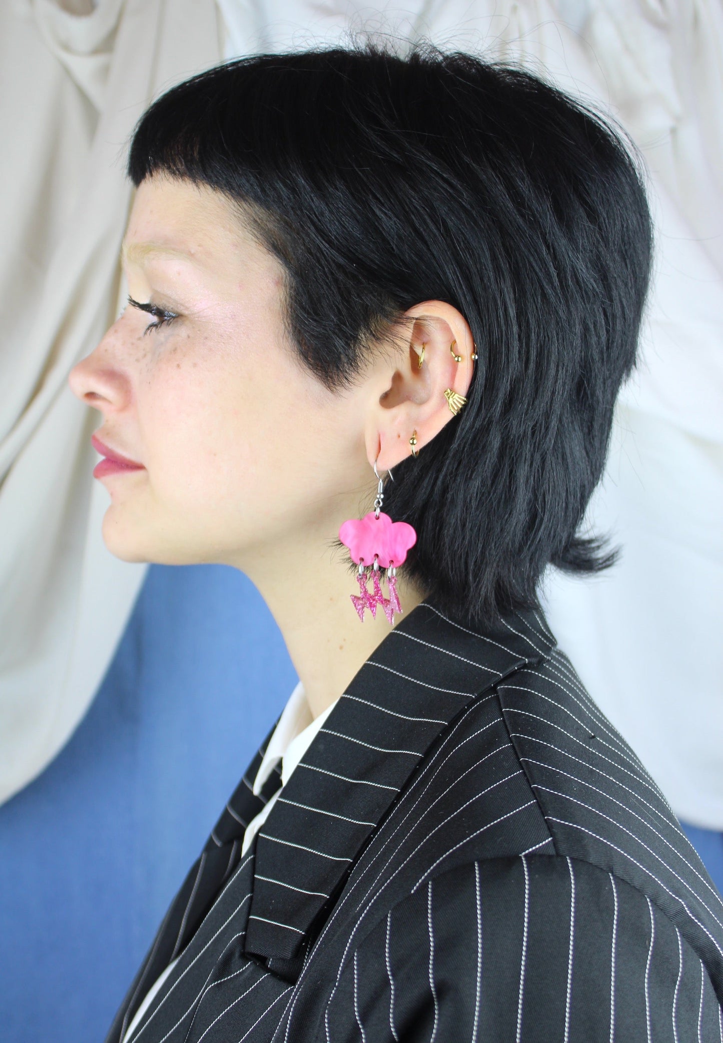 Pink Glitter Acid Lightning Earrings