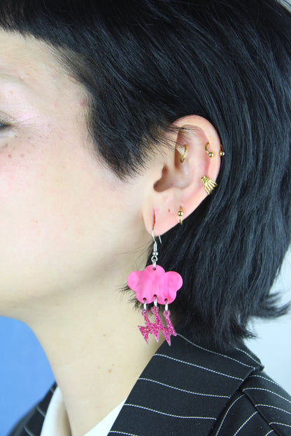 Pink Glitter Acid Lightning Earrings