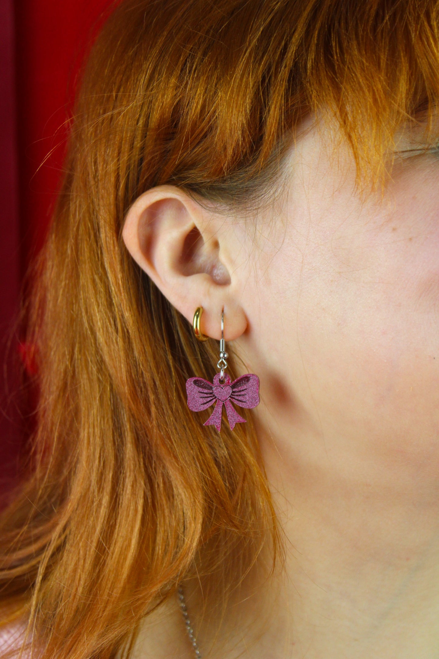 Pink Heart Bow Earrings
