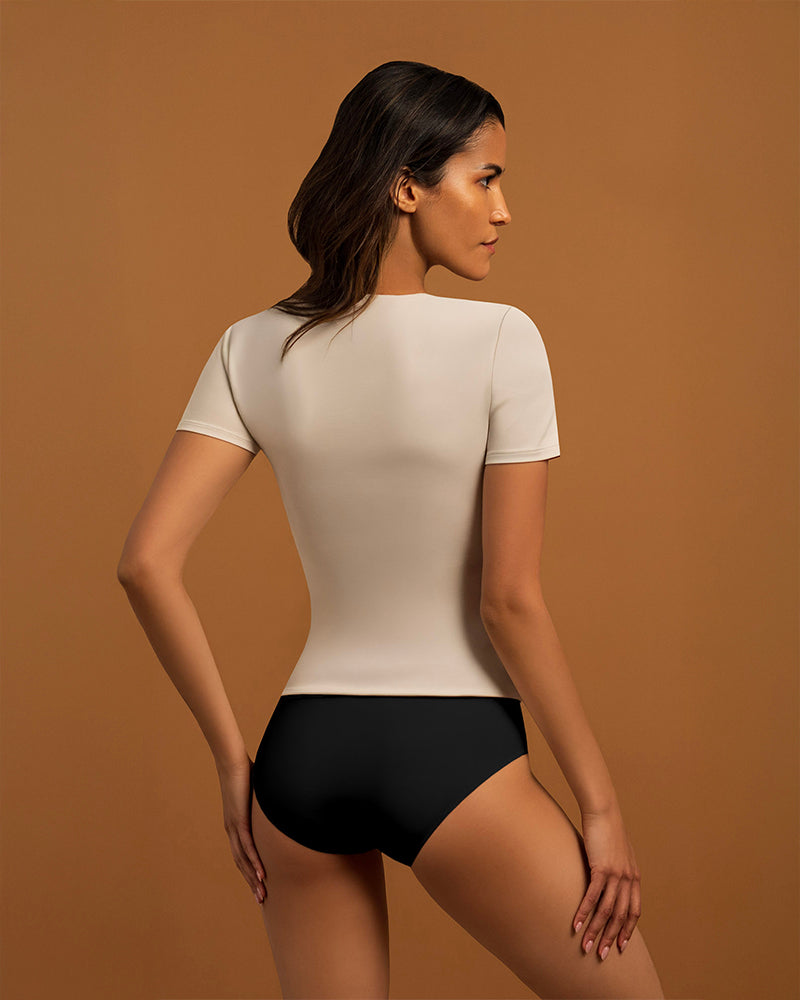 LAYER ZERO DOUBLE-LAYERED SMOOTHING NYLON SHORT SLEEVE TOP