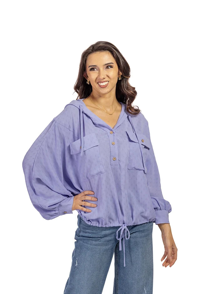 Women's Loose Drawstring Hem Hoodie Top