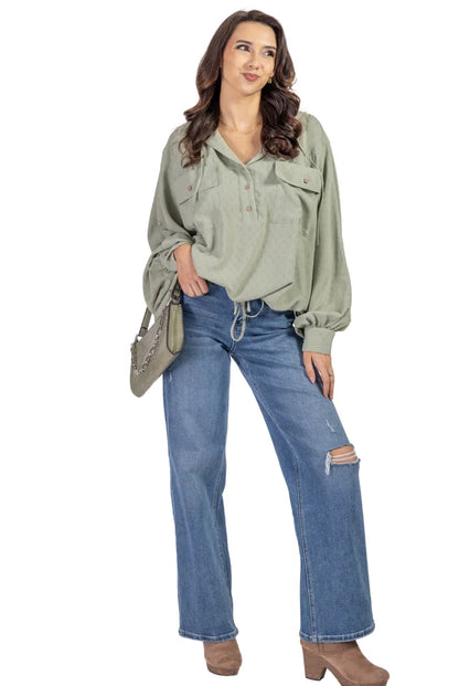 Women's Loose Drawstring Hem Hoodie Top