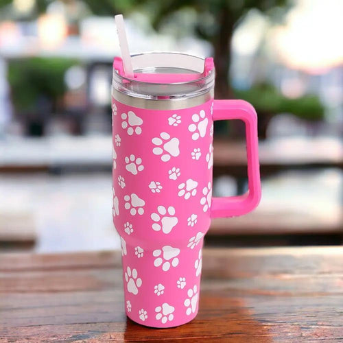 Dog Paw Pink  Printed 40oz Stainless Steel Tumbler With Handle