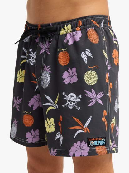 One Piece Printed 16" Elastic Waist Boardshorts - Phantom Opqs Gomu No Mi