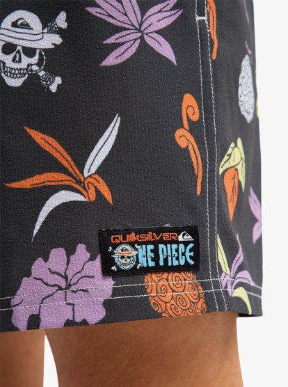 One Piece Printed 16" Elastic Waist Boardshorts - Phantom Opqs Gomu No Mi