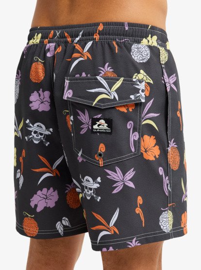 One Piece Printed 16" Elastic Waist Boardshorts - Phantom Opqs Gomu No Mi