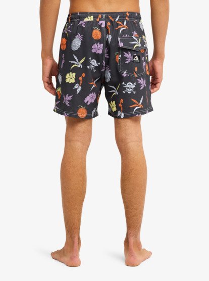 One Piece Printed 16" Elastic Waist Boardshorts - Phantom Opqs Gomu No Mi