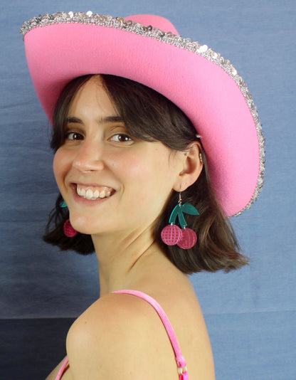 Pink Disco Cherry Earrings