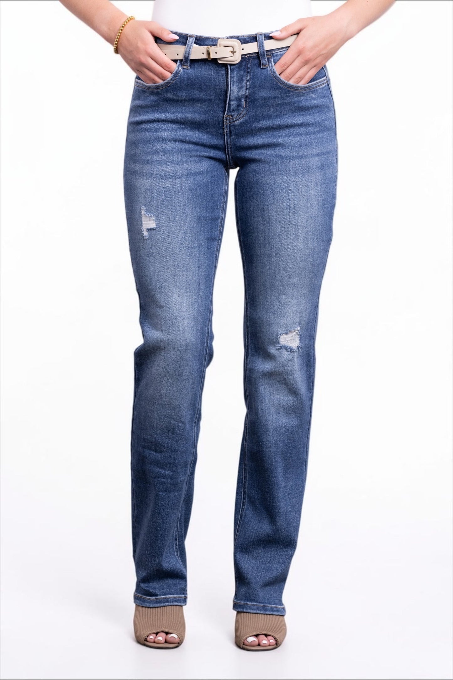 The Lana Mid-Rise Tummy Control Straight Leg Denim