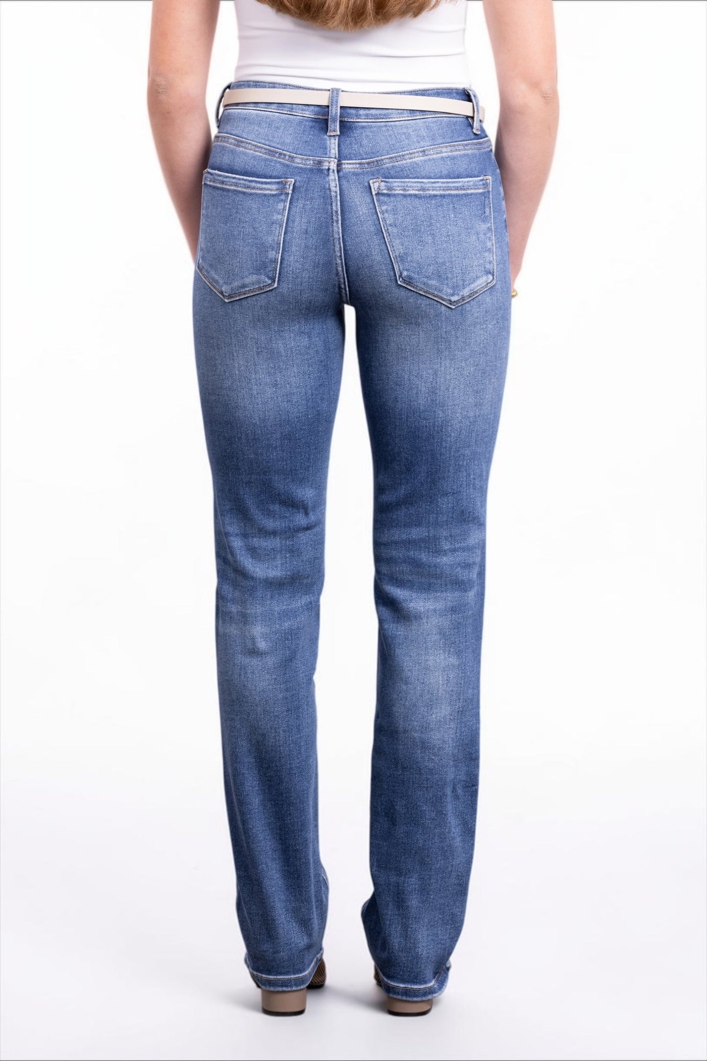 The Lana Mid-Rise Tummy Control Straight Leg Denim
