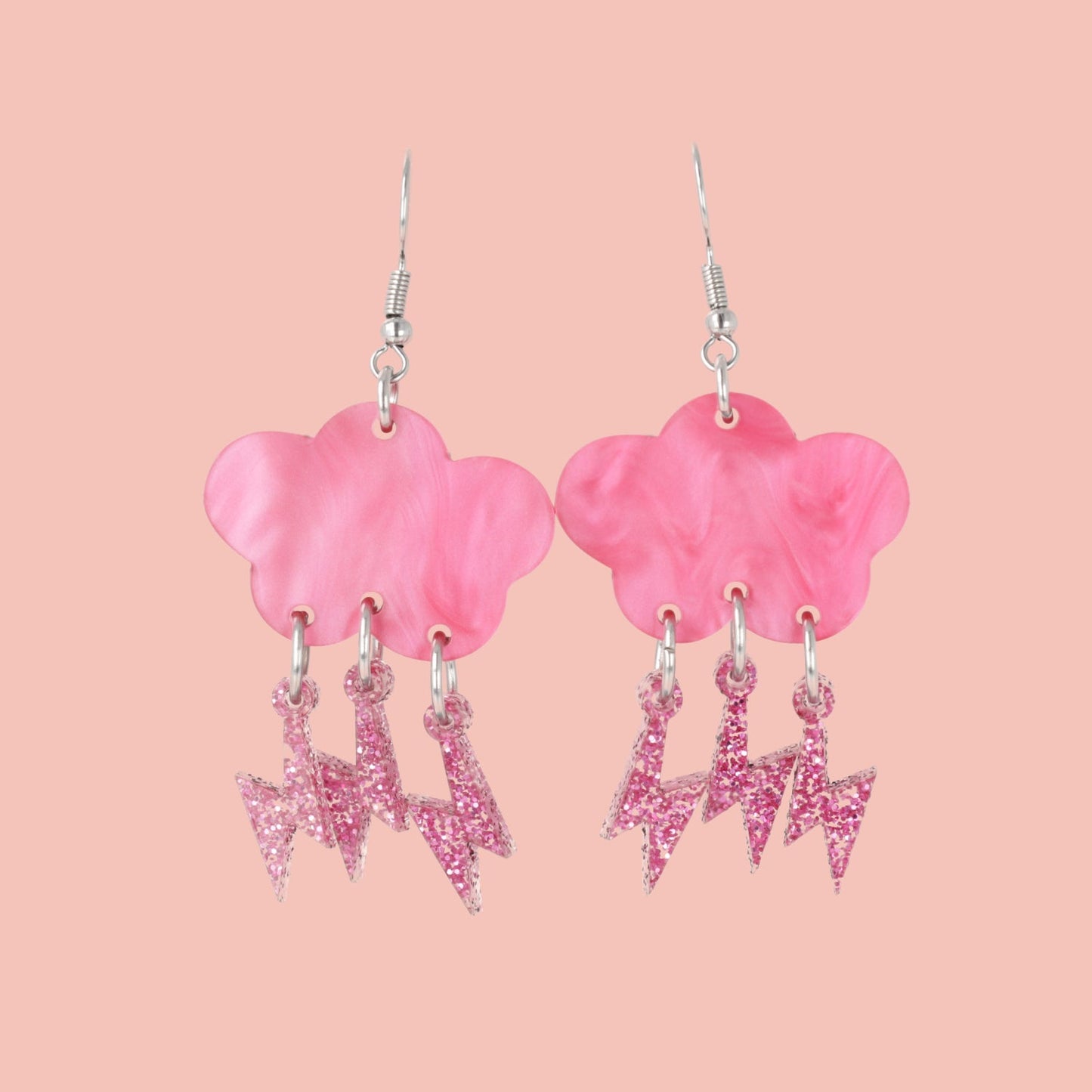 Pink Glitter Acid Lightning Earrings