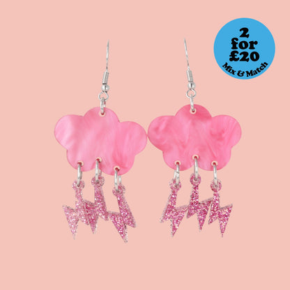 Pink Glitter Acid Lightning Earrings