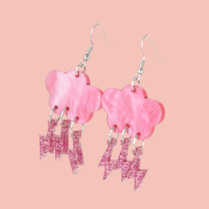 Pink Glitter Acid Lightning Earrings