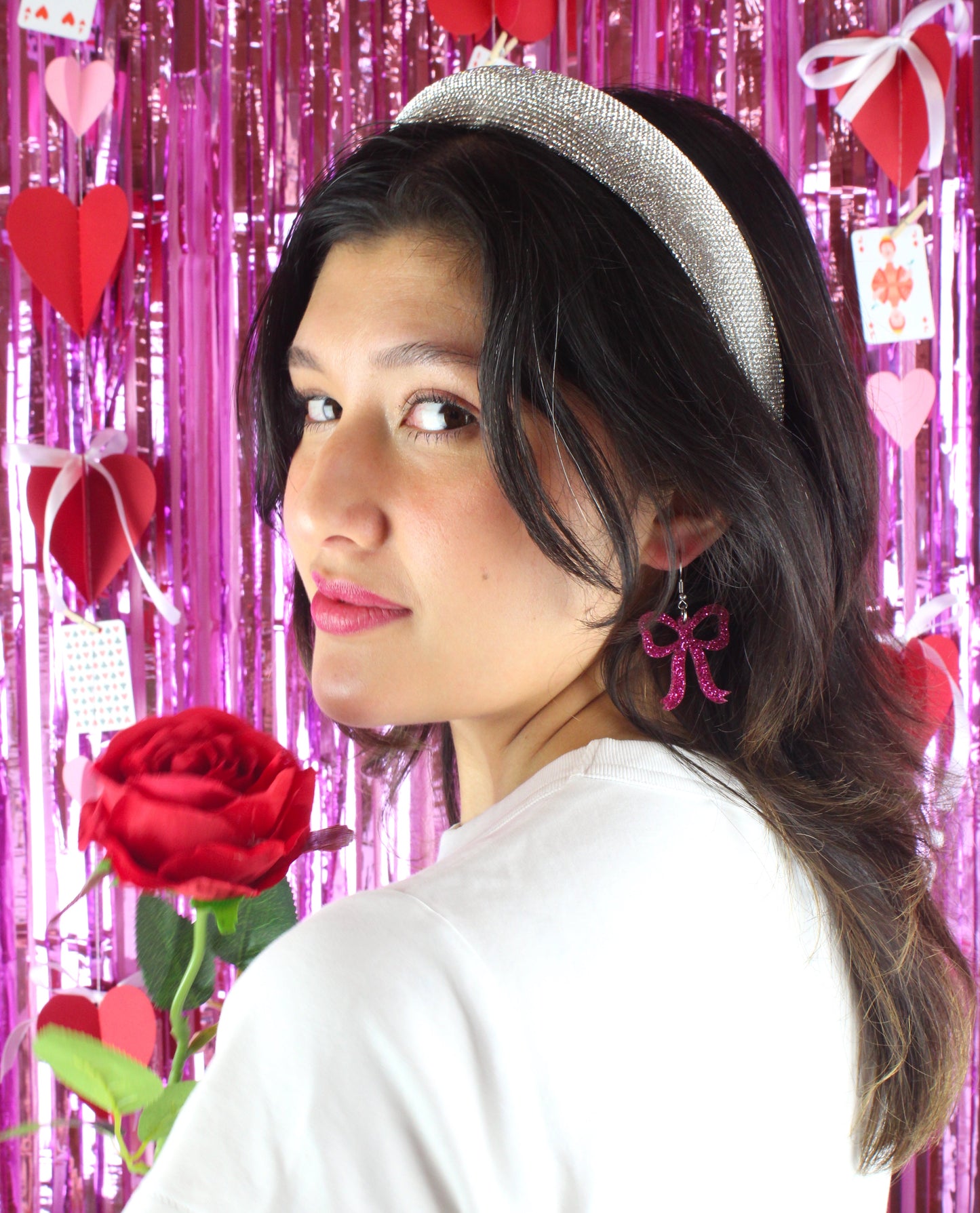 Pink Glitter Bow Earrings
