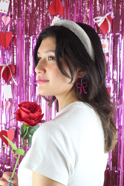 Pink Glitter Bow Earrings