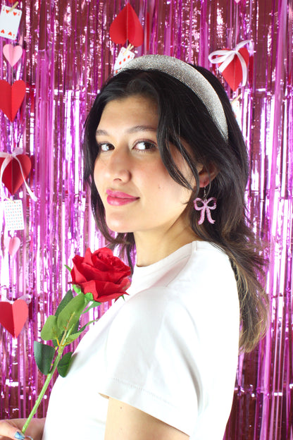 Pink Glitter Bow Earrings