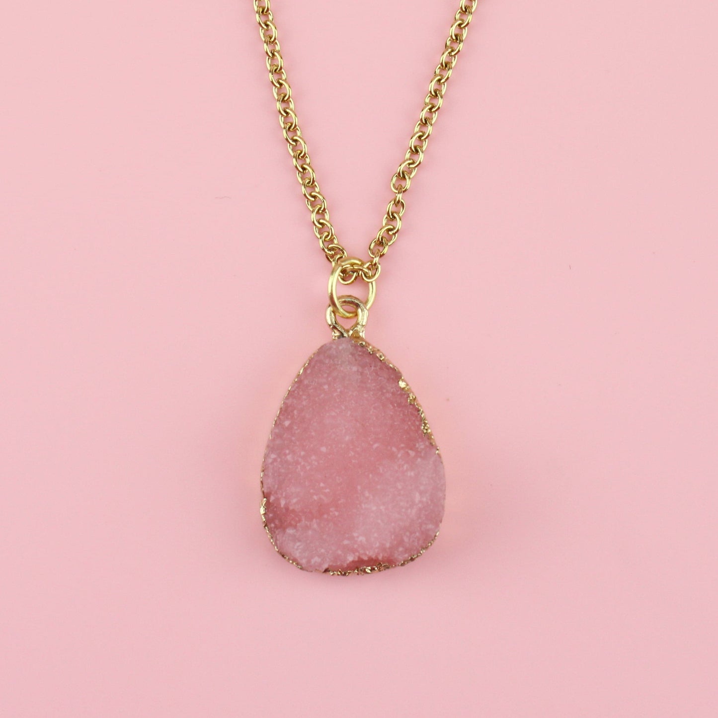 Pink Pear Drop Druzy Necklace