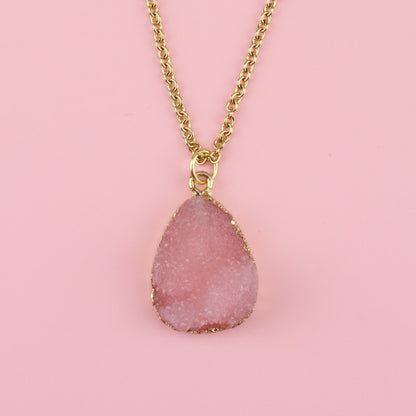 Pink Pear Drop Druzy Necklace