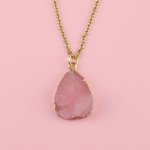 Pink Pear Drop Druzy Necklace