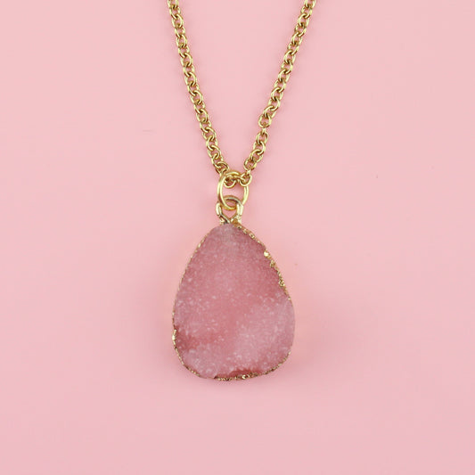 Pink Pear Drop Druzy Necklace