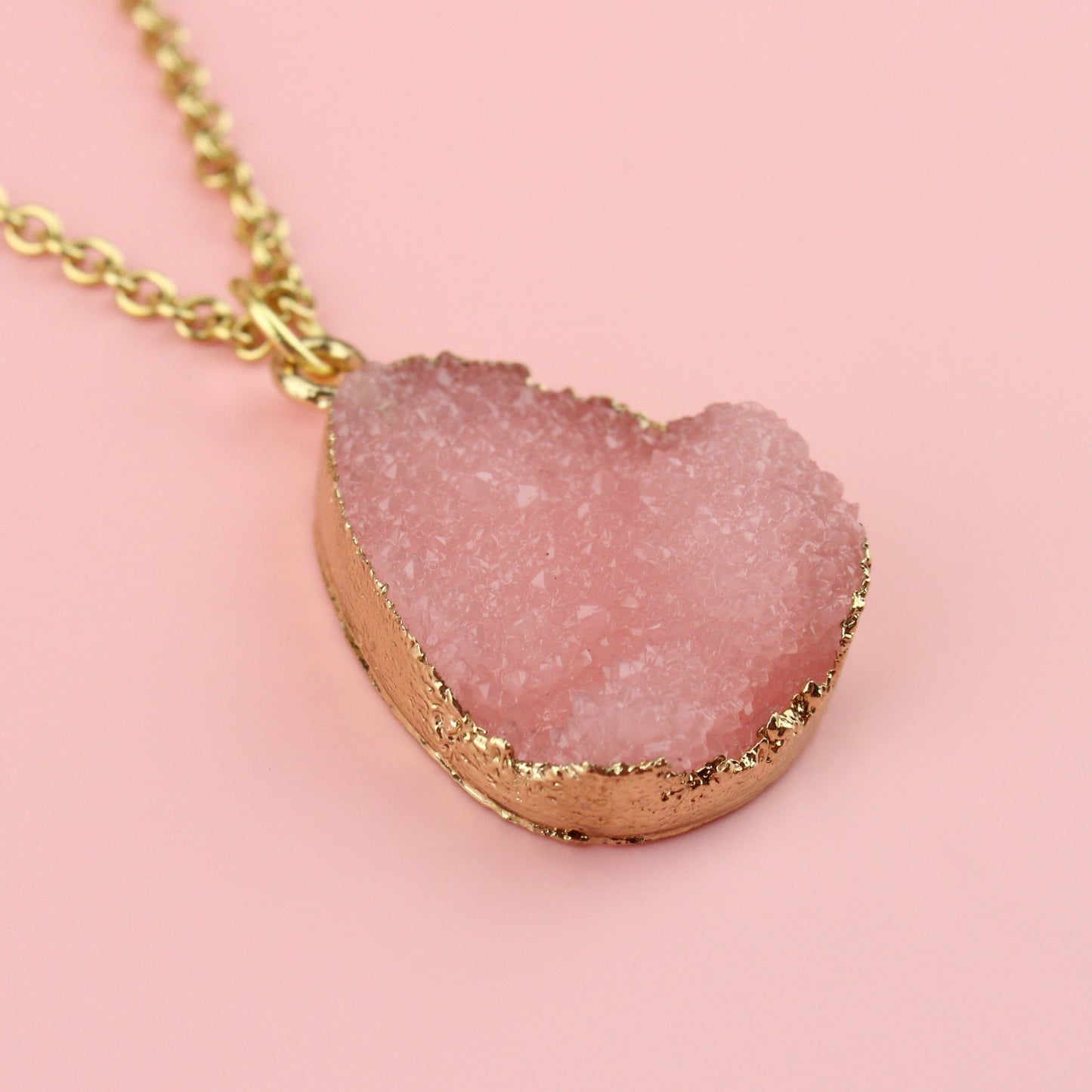 Pink Pear Drop Druzy Necklace