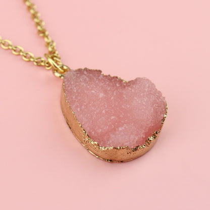 Pink Pear Drop Druzy Necklace